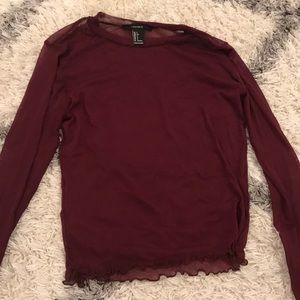 Trendy maroon mesh shirt!